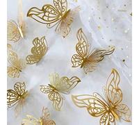 Shein 12 piezas Pegatinas de pared de mariposas 3D huecas, decoración de mariposas doradas, calcomanías de mariposas para pared, decoración del hogar, decor
