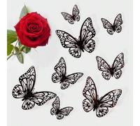 Shein 12 piezas Pegatinas de pared de mariposas 3D huecas, decoraciones para pasteles, decoración del hogar para bodas, pegatinas, vinilos decorativos, deco