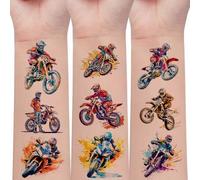 Shein 12 piezas, Tatuajes temporales con brillo, Serie de motocicletas de dibujos animados, 138 elementos de pilotos de motocross, Tatuajes artísticos brill