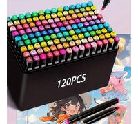 Shein 120 piezas Marcadores de colores con puntas duales, marcadores de arte permanentes para niños y adultos, marcadores de pintura, resaltadores a base, m