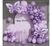 Shein 126 piezas Conjunto de arco de globos de látex purpura metálicos y globos de aluminio con diseño de mariposa para decoración de fiesta de boda, gradua