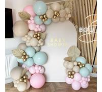 Shein 126 piezas Juego de arco de globos en azul menta, rosa y beige para decoración de fiesta de revelación de género, cumpleaños, , bautizo, Navidad