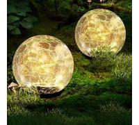 Shein 12cm Luz de camino de bola de cristal solar con efecto de grietas, decoración de jardín impermeable para villa, paisaje exterior y patio, lámpara sola