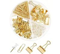 Shein 130 piezas/2 sets Clips para carpetas, sujetapapeles, chinchetas surtidas, caja organizadora de papelería con surtido de tamaños, útiles de escritorio