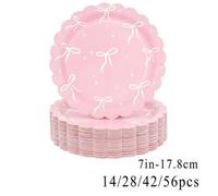 Shein 14/28/42/56 piezas Platos de papel con base blanca y pequeños lazos de encaje floral de 7 pulgadas, platos desechables gruesos y a prueba de fugas, de