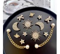 Shein 14 piezas de adornos de madera para zapatos - Sol, Luna, Estrellas - Accesorios para zapatos fáciles de instalar y desmontables DIY (Mariposa, Corazón
