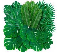 Shein 14 piezas - Hojas de palma artificiales, hojas tropicales artificiales, decoraciones de hojas de la selva para fiestas hawaianas, decoraciones de cump