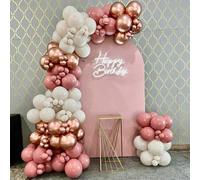 Shein 140 piezas Juego de arco de globos con decoración retro de rosa, beige y oro rosa para baby shower de niña, cumpleaños feliz, decoración de boda, aniv