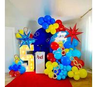 Shein 140 piezas Juego de arco y guirnalda de globos rojo, azul y amarillo, globos lisos con diseño de estrella, adecuado para decoración de fiesta de cumpl