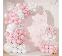 Shein 146 piezas Kit de arco de globos con lazos rosas, guirnalda de globos con lazos rosas y blancos, decoraciones de fiesta con lazos rosas, adecuado para