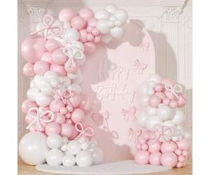 Shein 146 piezas Kit de arco de globos con lazos rosas, guirnalda de globos con lazos rosas y blancos, decoraciones de fiesta con lazos rosas, adecuado para
