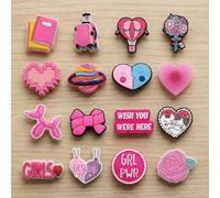 Shein 16 piezas Colección de pegatinas decorativas PVC con tema estético lindo, con detalles brillantes, tonos rosa y pastel, incluye elementos de corazón,