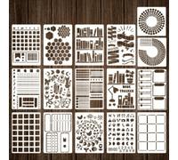 Shein 16 piezas Conjunto de plantillas de cuaderno de puntos, adecuado para cuaderno de puntos, Happy Planner, plantillas de cuaderno de bocetos DIY, aplica