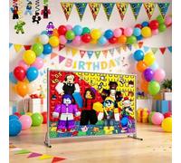 Shein 17 piezas Decoraciones de fiesta de cumpleaños con tema de juegos, incluye telón de fondo con bandera, decoración colgante en espiral, conjunto comple