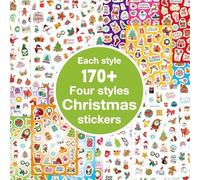 Shein 176 piezas de pegatinas navideñas lindas, 6 hojas, 4 estilos, patrón de dibujos animados de Papá Noel, diseño sin repetición, pegatinas troqueladas es
