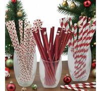Shein 18/50/100 unidades Pajitas de papel con tema navideño rojo - Adecuadas para Navidad, cumpleaños, boda, aniversario, despedida de soltera y decoracione