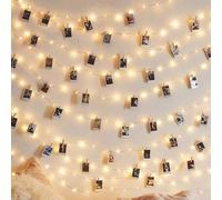 Shein 1set 1/2/3/4/5/10m Guirnalda de luces de alambre de cobre LED para decoración de interiores con clips de madera, guirnalda de luces con clips para fot