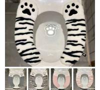 Shein 1set/2 piezas Cubierta de asiento de inodoro con forma de pata de gato linda, estilo adhesivo de fácil instalación, lujosa & cómoda, colores negro&bla