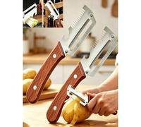 Shein 2/1 pieza Pelador y rebanador de acero inoxidable de alta resistencia con mango de madera y diseño de hoja gruesa, adecuado para diversas frutas y ver