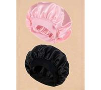 Shein 2/1 Set Gorro de dormir de satén de seda de morera, diseño de banda ancha elástica, red para el cabello, gorro de noche, material de seda de morera, s