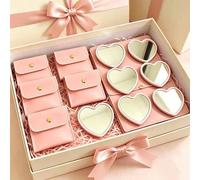 Shein 2/20/40 piezas Juego de espejo de maquillaje con forma de corazón y bolsa de maquillaje en rosa, blanco y negro, espejo de maquillaje de vidrio rosa p