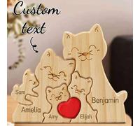 Shein 2/3/4/5 piezas Figuras decorativas de madera personalizadas con el nombre de la familia de gatos, adecuadas para la decoración del hogar o como regalo