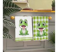 Shein 2/4/48 piezas Paños de cocina con estampado lindo de rana verde, paños de limpieza altamente absorbentes, ideales para cocinar, hornear, uso en la coc