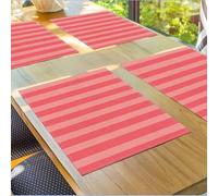Shein 2/4/6 piezas Manteles individuales rectangulares de lino a rayas rosa y rojo, 1 pieza Camino de mesa a rayas rosa, Adecuado para comedor, cocina, fies
