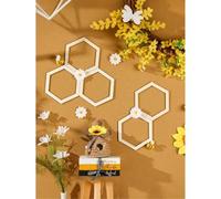 Shein 2/4/6 piezas Pegatinas decorativas de madera sin acabado en forma de hexágono tipo panal para pared, letrero de panal, decoración DIY para fiesta de c