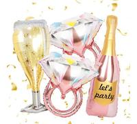 Shein 2/4 piezas Decoraciones para fiesta individual, que incluyen globo anillo, botella de fiesta, copas de champán con globos de papel de aluminio, adecua