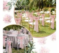 Shein 2/4 piezas Elegante conjunto de sillas de gasa rosa con perlas Estilo bohemio Decoración de respaldo de silla para pasillo, boda, iglesia, banquete, c