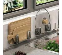 Shein 2/4 piezas Estante para tapas de ollas montado en la pared sin taladro | Material de acero al carbono, estante universal para tapas de ollas de cocina