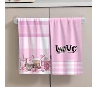Shein 2/4 Piezas Juego, Paños de Cocina, Estampado de Corazón Rosa, Toallas Modernas de Microfibra Super Absorbentes, Paños de Té para Cocinar y Hornear, Pa