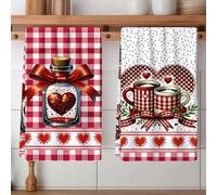 Shein 2/4 Piezas Juego, Paños de Cocina, Estampado de Corazón y Cuadros, Toallas Modernas de Microfibra Super Absorbentes, Toallas de Té para Cocinar y Horn