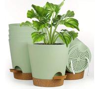 Shein 2/5 piezas Macetas para jardinería, Macetas de 5 pulgadas con autorriego, alta capacidad de drenaje, para plantas de interior y exterior con bandeja d