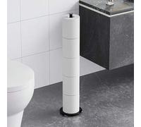 Shein 2 en 1 Cepillo de baño y portarrollos de papel higiénico, Estantería de pie de metal negro para baño, Portapañuelos plegable, Juego de limpieza de ino