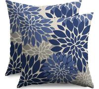Shein 2 fundas de almohada con estampado floral, azul, gris, marrón grisáceo, crema, para decoración interior y exterior en estilo rústico, para sofá, cama,