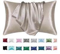 Shein 2 fundas de almohada para cabello y piel, fundas de almohada de satén de seda, juego de 2, funda de almohada sedosa con cierre de sobre