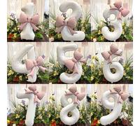 Shein 2 Globos Grandes Negros con Números 0-9 con Conjunto de Globos de Lámina con Lazo Rojo, Adecuado para Fiesta de Cumpleaños, Decoración de Boda, Aniver