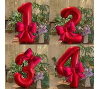 Shein 2 Globos Grandes Negros con Números 0-9 y Conjunto de Globos de Lámina con Lazo Rojo, Adecuado para Fiesta de Cumpleaños, Decoración de Reunión, Anive