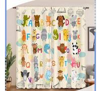 Shein 2 Paneles de Cortinas interactivas de aprendizaje del alfabeto de 26 letras, cada letra con un animal correspondiente, filtro de luz para habitaciones