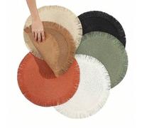 Shein 2 piezas/8 piezas Manteles individuales redondos de 15 pulgadas de fibra de papel tejida con borlas, resistentes al calor, decoración de vajilla de ho