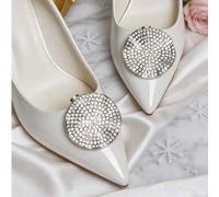 Shein 2 piezas Accesorios desmontables DIY para zapatos, hebilla cuadrada de metal con strass dorado y blanco, hebilla redonda, accesorios de decoración par
