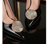 Shein 2 piezas Accesorios desmontables DIY para zapatos, hebilla cuadrada de metal con strass dorado y blanco, hebilla redonda, accesorios de decoración par