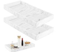 Shein 2 piezas Bandeja de baño de silicona con patrón de mármol blanco, bandeja de almacenamiento decorativa rectangular para baño, sala de estar, patio y f