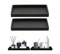 Shein 2 piezas Bandeja de baño moderna de silicona negra de 7.9 pulgadas, plato de jabón rectangular flexible para baño y encimera de cocina, organizador de