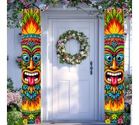 Shein 2 piezas Banderas decorativas de pareja de verano con tótem, banderas de decoración para fiesta de playa de Hawái, parejas de porche de casa de verano
