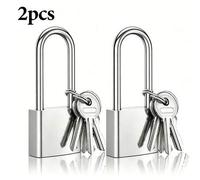 Shein 2 piezas Candado extra largo de acero inoxidable con 4 llaves, candado cuadrado de metal antirrobo para equipaje, hogar, dormitorio, cajones, cajas de