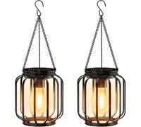 Shein 2 piezas Conjunto de luces colgantes solares, Luces solares LED con ganchos, Luces colgantes solares adecuadas para decoración de campamento, decoraci