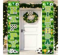 Shein 2 piezas Cortina de puerta con tema de fútbol para fiesta de cumpleaños, bandera colgante para decoración de fiesta de cumpleaños, decoración con tema